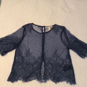 Blue lace overlay top